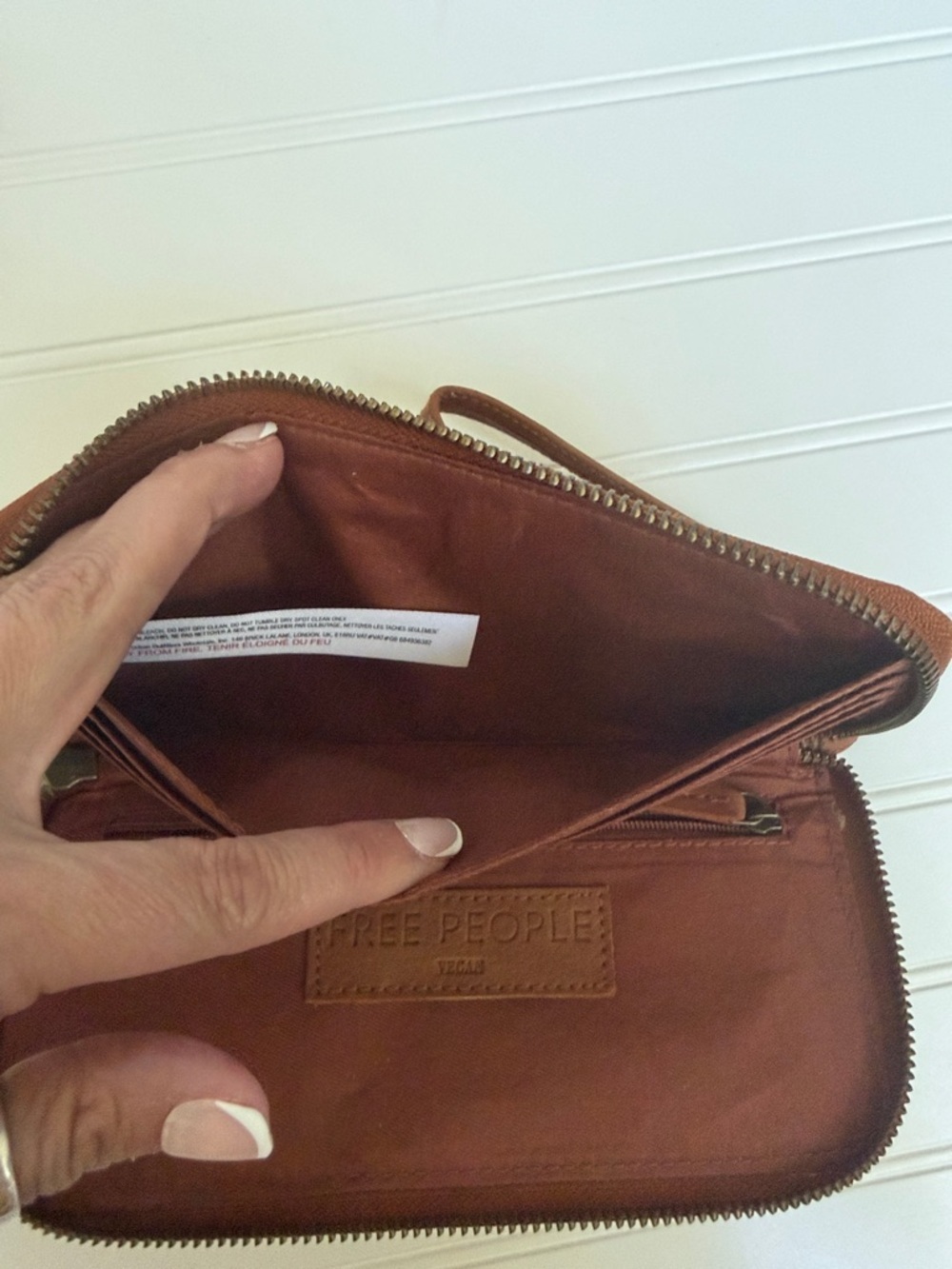 (145)Free People Cognac Tan Wristlet Clutch with Diagonal Zip Detail - Picture 5 of 8